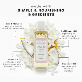 Olivia Care oil texture pooled on surface showing lightweight, non-greasy finish