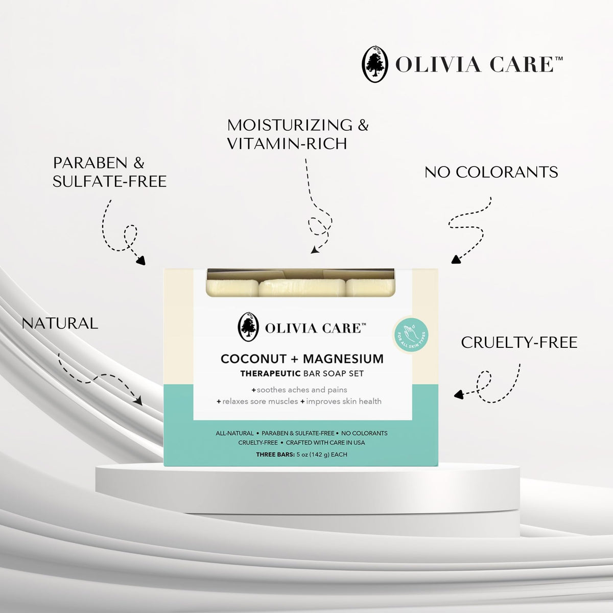 Olivia Care rich creamy lather in hand demonstrating moisturizing foam