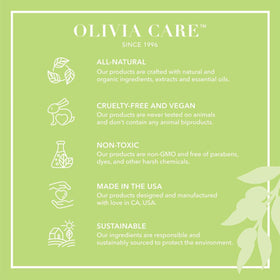 Olivia Care soap shown in hand to demonstrate 5 oz size and ergonomic oval shape