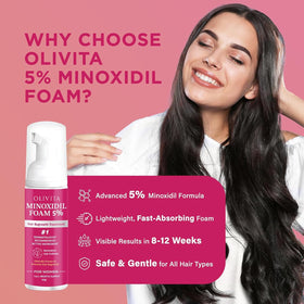 OLIVITA foam being applied to scalp targeting thinning areas