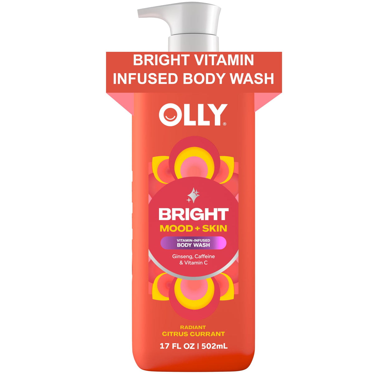 OLLY front bottle view showing bright citrus-currant scent and clear branding