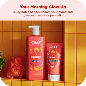 OLLY Bright scrub close texture showing gentle exfoliating grains for smoother skin