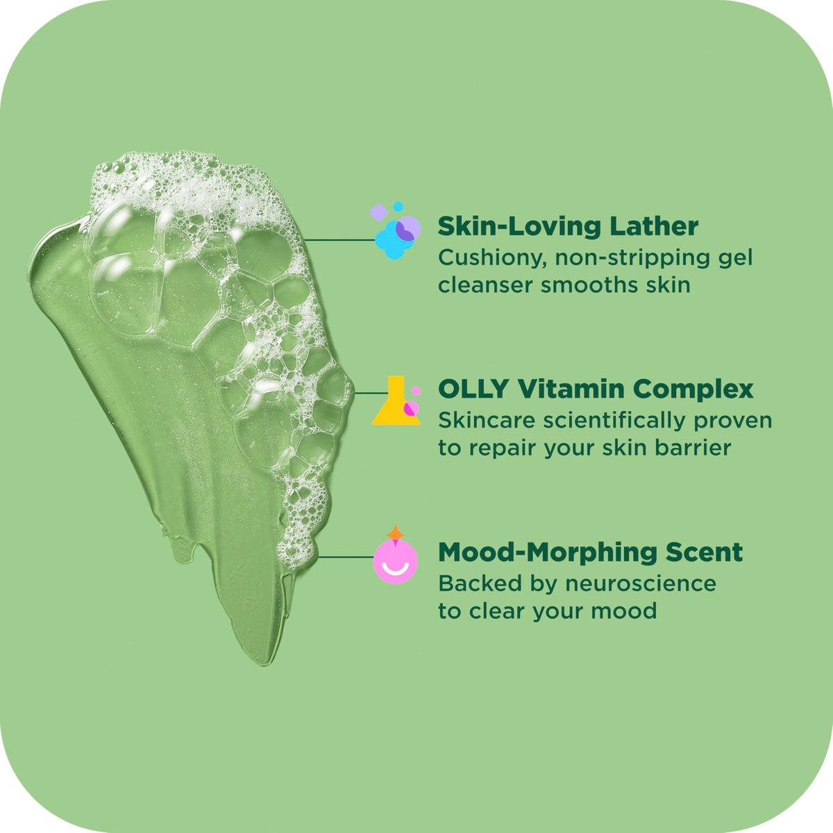 OLLY CLEAR pump pouring gel to demonstrate easy-use and gentle cleansing
