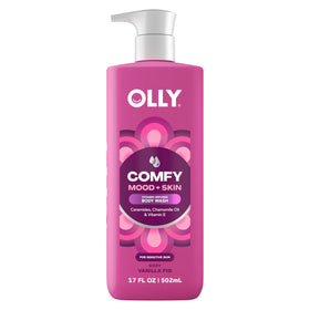 OLLY bottle front packaging showing Cozy Vanilla Fig scent and benefits