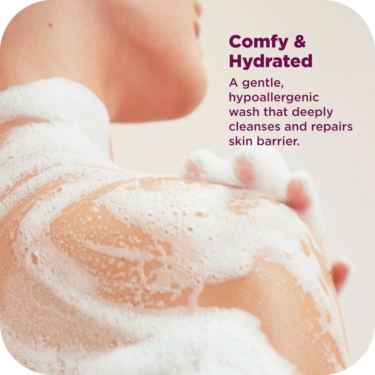 OLLY rich lather on skin demonstrating gentle, non-stripping cleanse