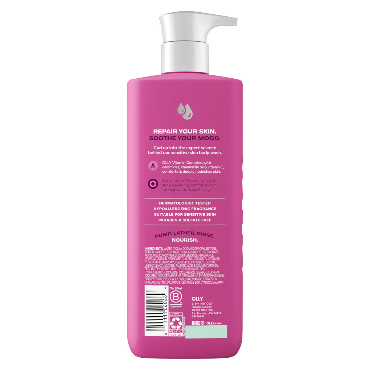OLLY gel texture closeup highlighting creamy lather and hydration