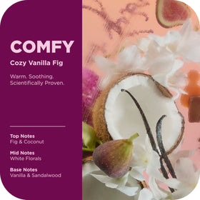 OLLY ingredients flatlay with ceramides chamomile oil and vanilla fig notes