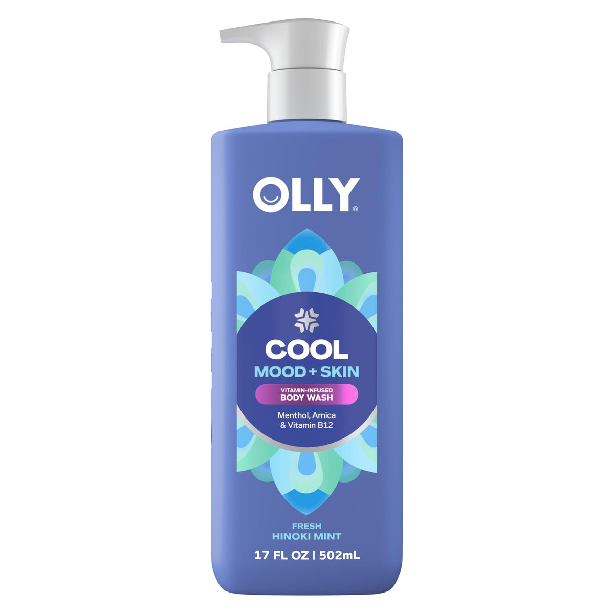 OLLY front bottle of COOL body wash showing packaging and menthol scent benefit