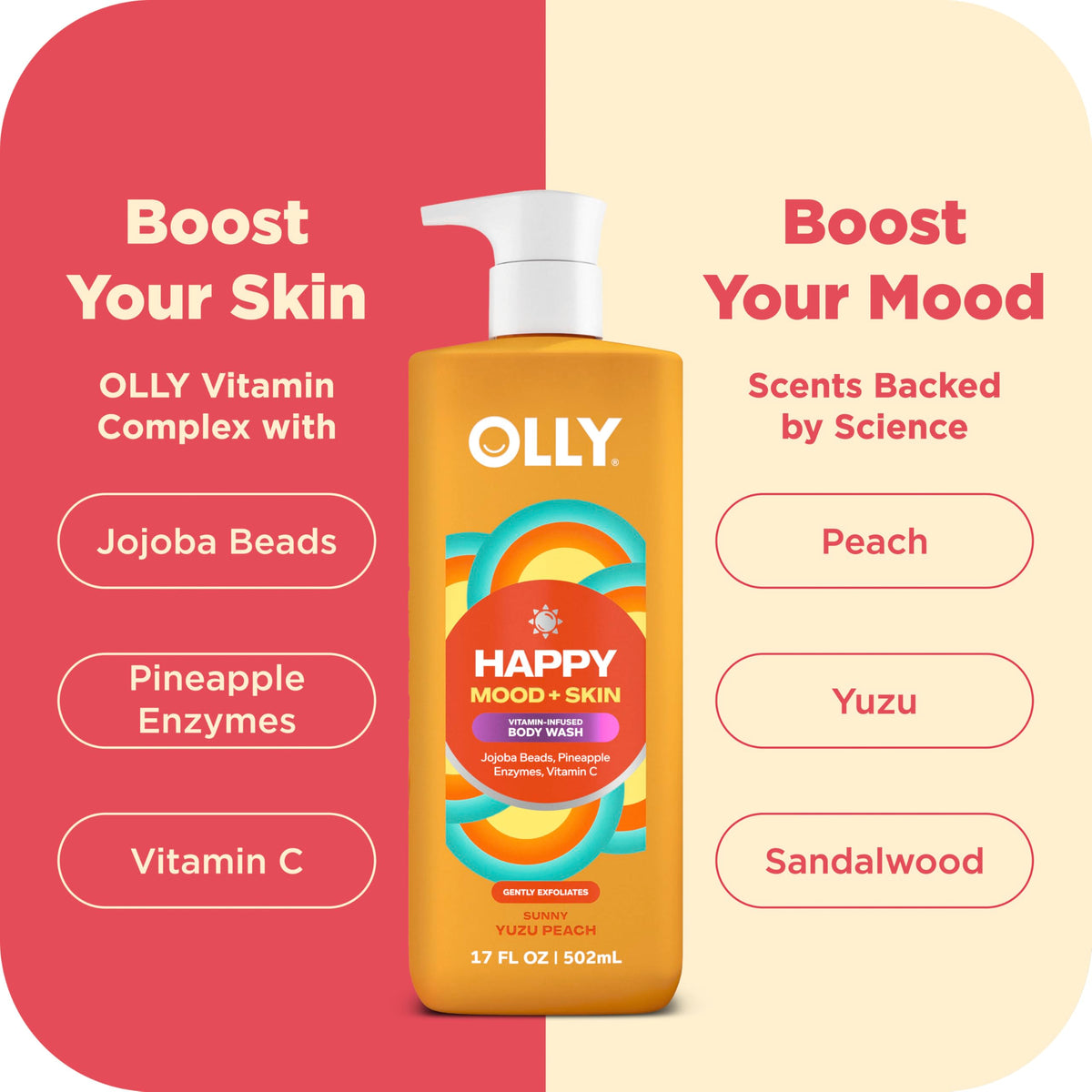 OLLY foamy lather on skin demonstrating nourishing cleanse and softening