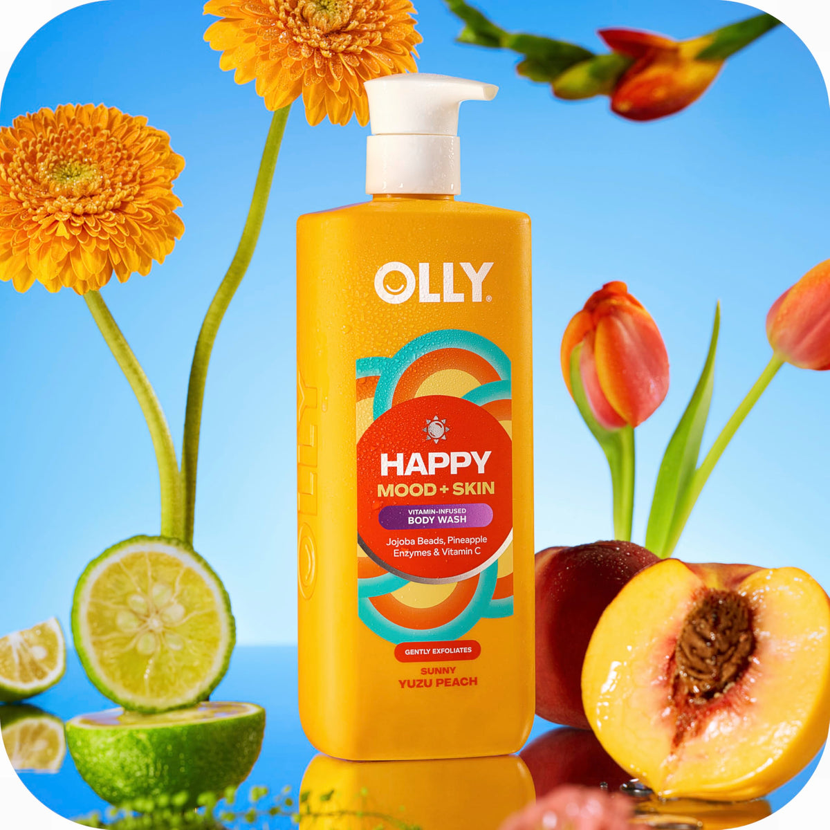 OLLY bottle next to a hand for scale conveying generous 17 fl oz size