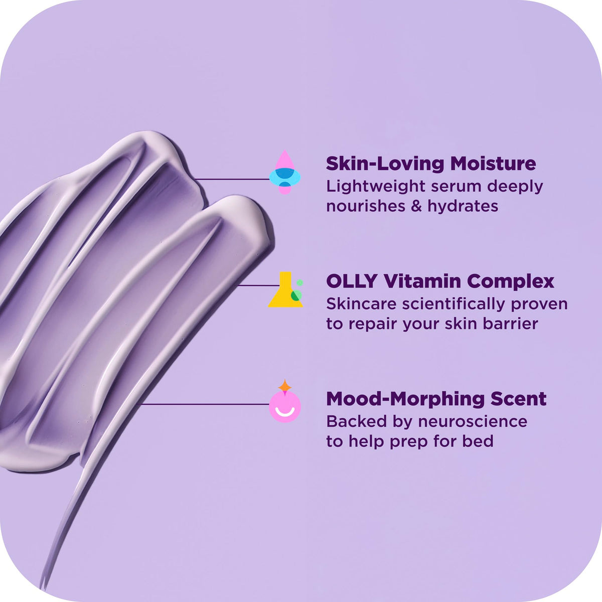 OLLY label close-up listing retinol vitamin D and botanical complex benefits