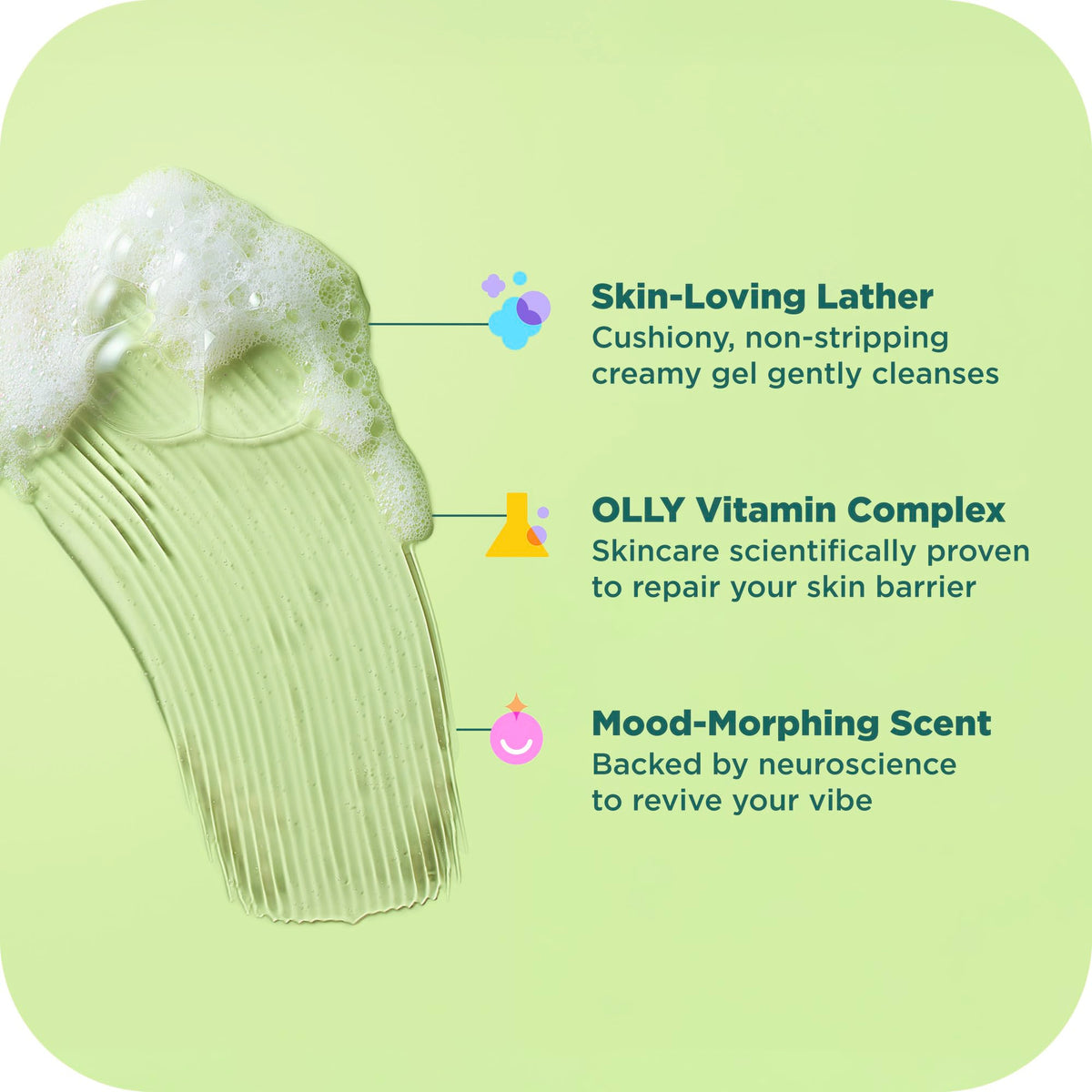 OLLY body wash in shower lifestyle scene boosting morning mood