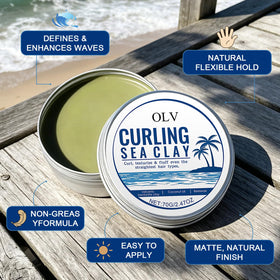 OLV Curling Sea Clay on hands being warmed before application for easy styling benefit