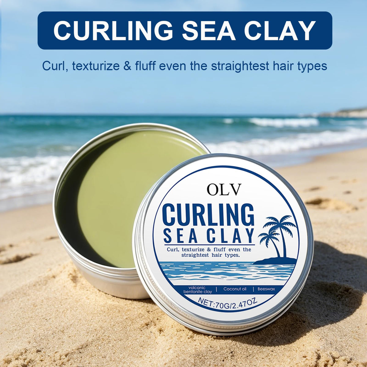 OLV Curling Sea Clay texture close-up showing mineral clay grit for added volume benefit
