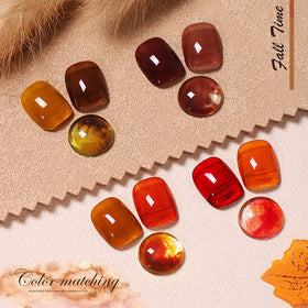 Omainy bottles row closeup displaying translucent fall shades and easy color selection benefit