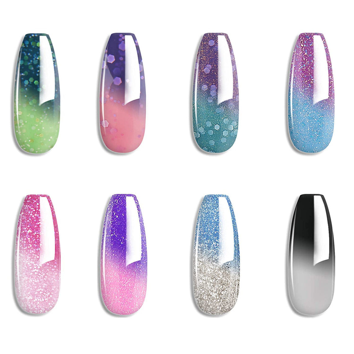 Omainy front packaging showing all eight thermal gel bottles and their colors for variety