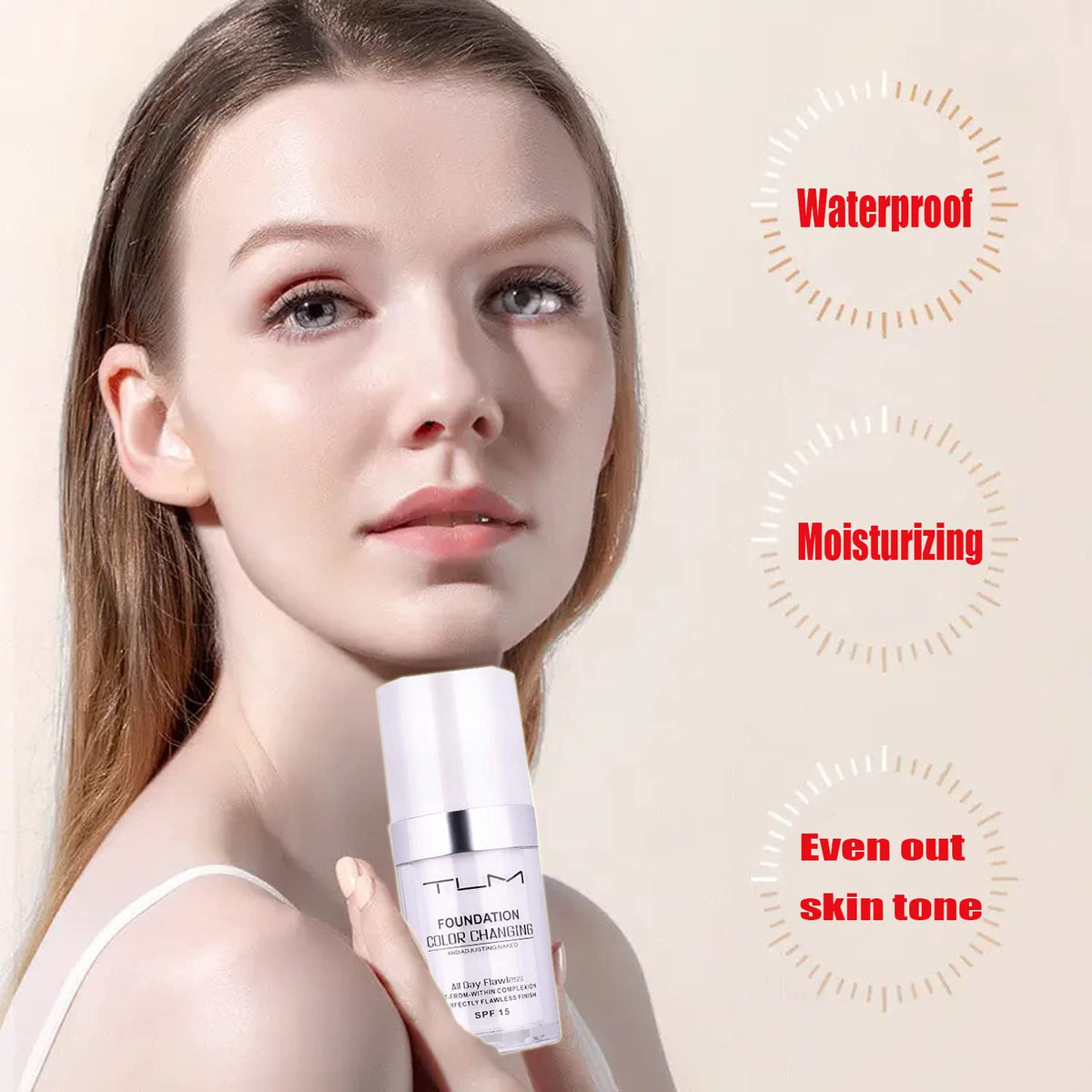 Omaky liquid foundation paired with loose powder for long-lasting wear