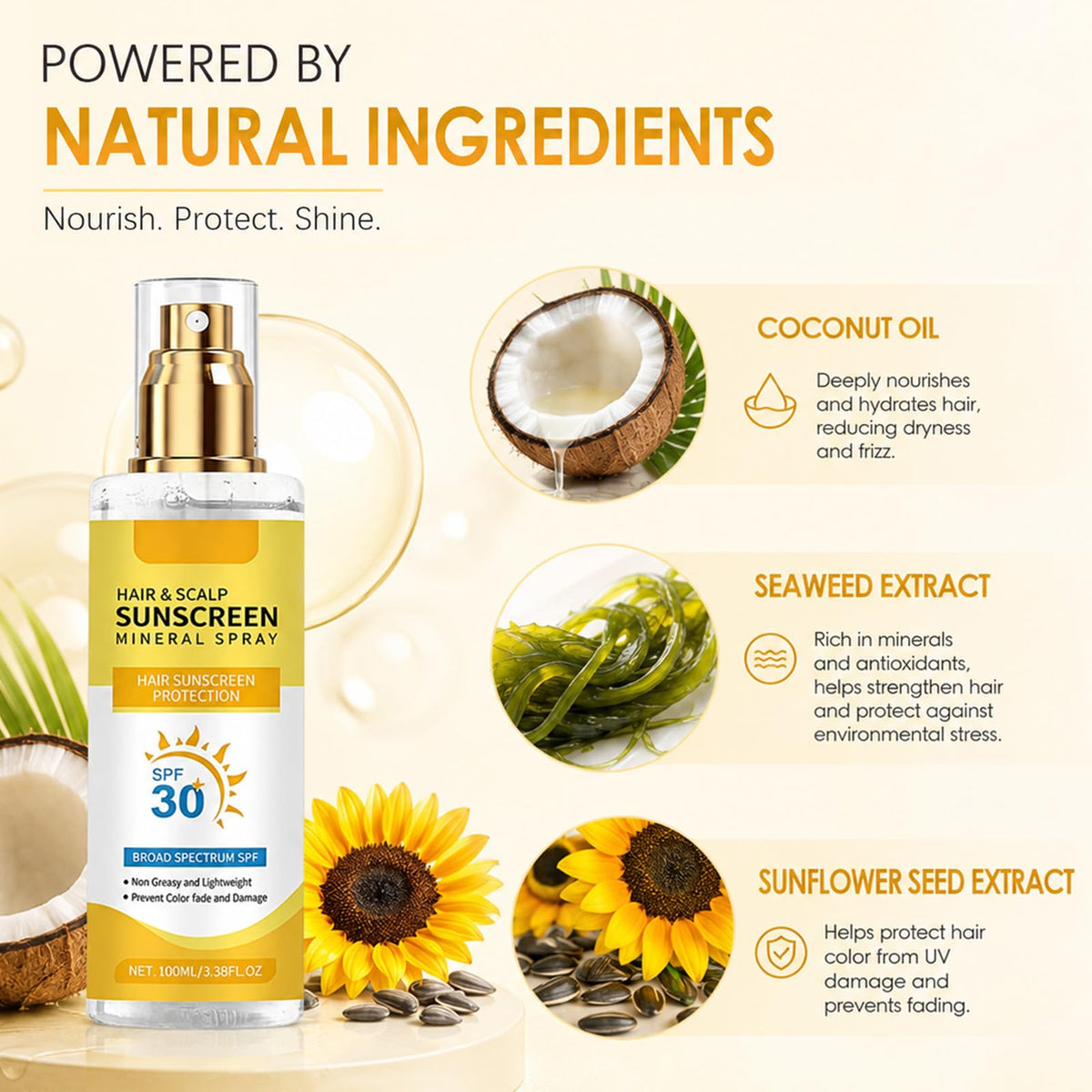 Omexry product used at beach showing sun-safe hair protection outdoors