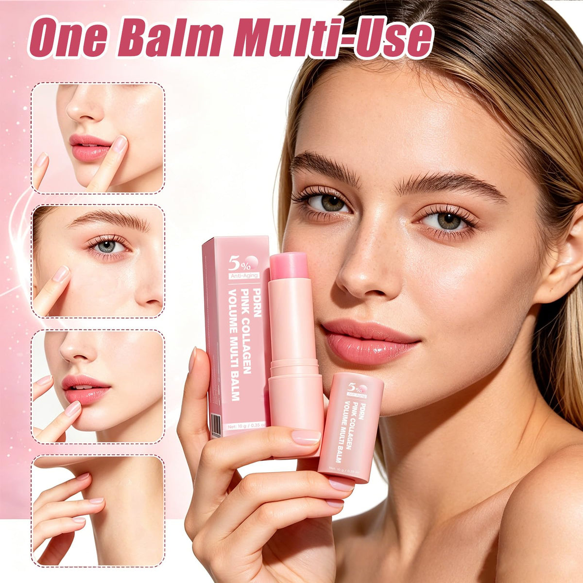 Omexry applying balm to lips to soften and prime before makeup application