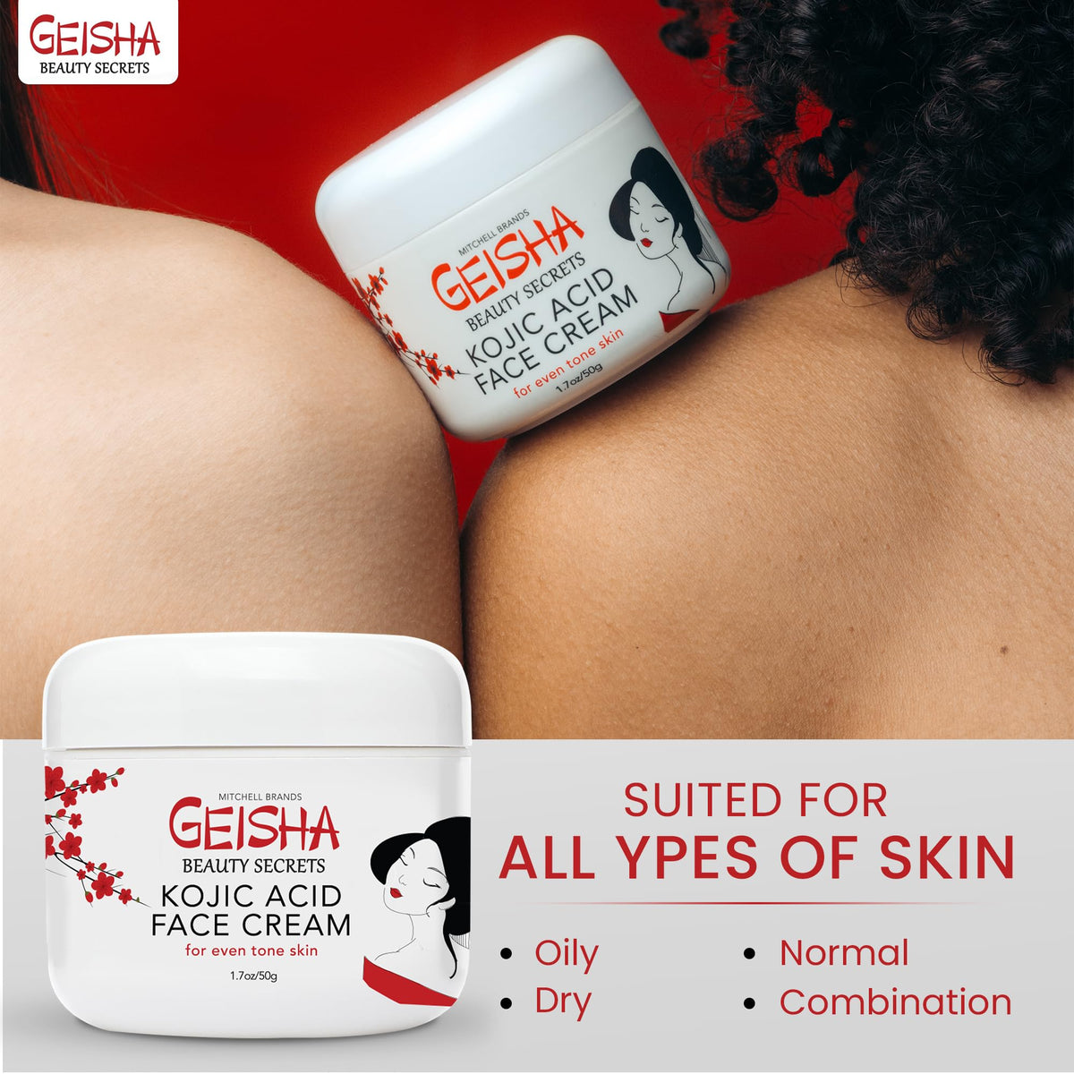 OMIC Geisha cream on fingers demonstrating smooth spread and hydration benefit
