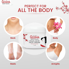 OMIC Geisha ingredient label highlighting kojic and glycolic acids benefit