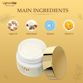 OMIC Lighten-Up ingredients with argan oil and shea butter visual