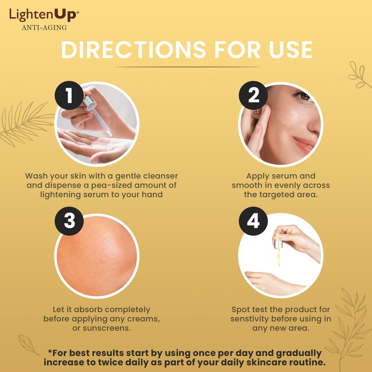 OMIC Lighten-Up bottle beside nightly skincare items, supports routine consistency benefit