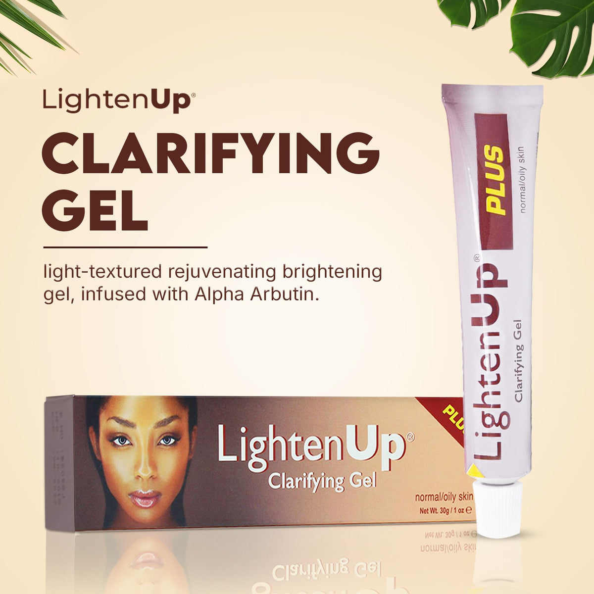 OMIC Lighten-Up Plus clear gel texture close-up demonstrating lightweight absorption benefit