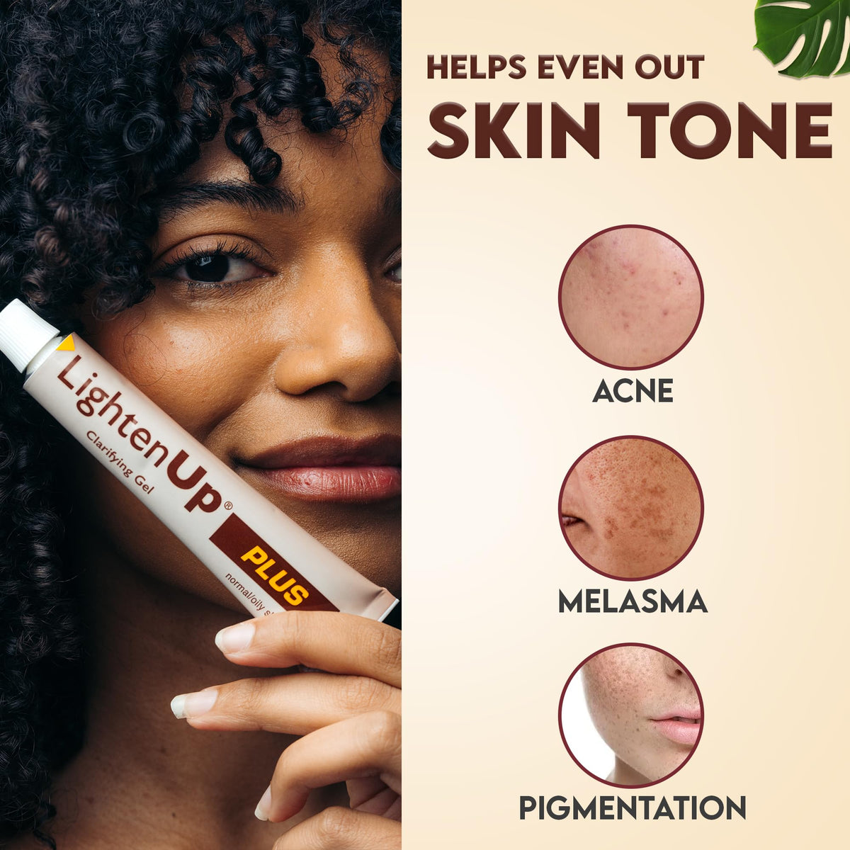 Label close-up of OMIC Lighten-Up Plus showing directions and key ingredient callouts