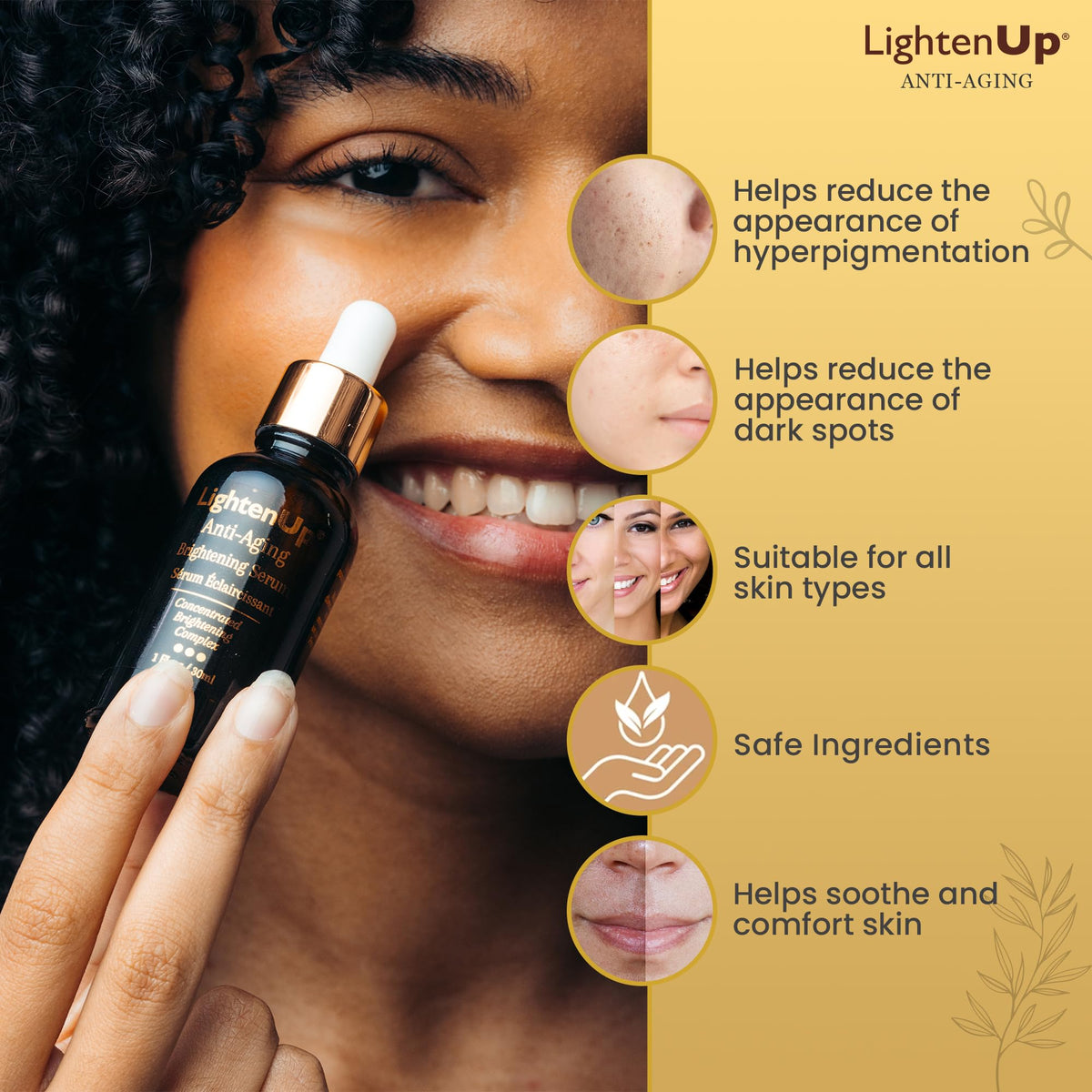 OMIC Lighten-Up serum texture close-up, lightweight finish for quick absorption