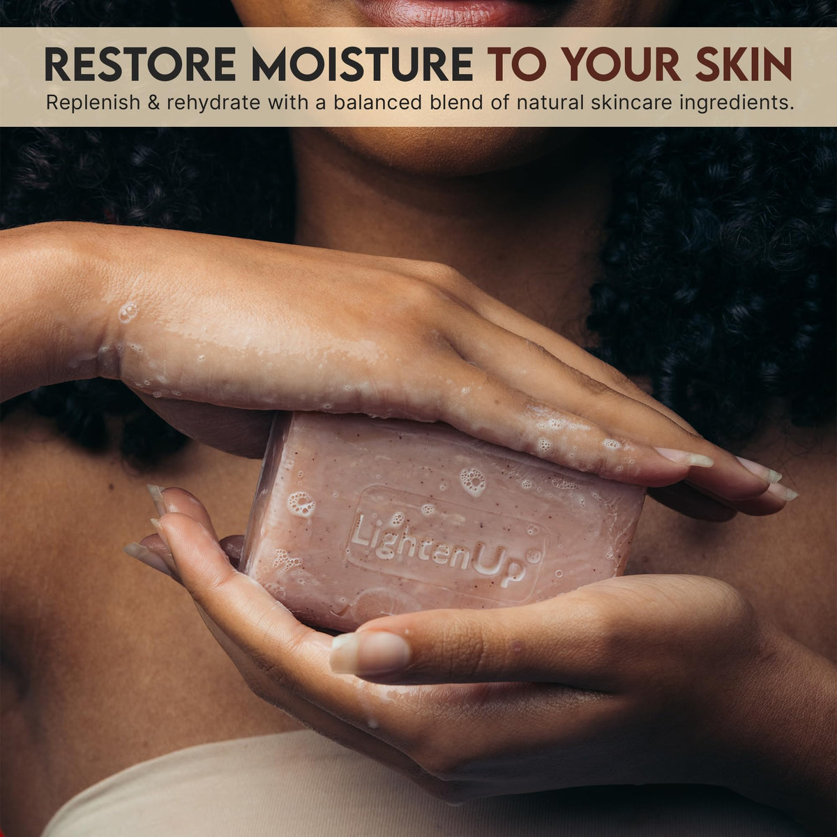 OMIC Lighten-Up apricot glycerin coconut ingredients shown for nourishing boost