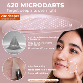 OMMA close-up of single patch with visible microdarts, highlights deep delivery benefit