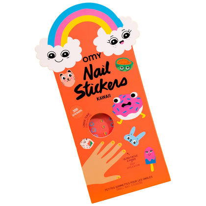 Omy front packaging showing 200 kawaii nail stickers, convenient and colorful
