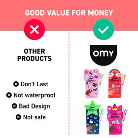 Omy stickers on a child during playtime, adding fun to arts and crafts