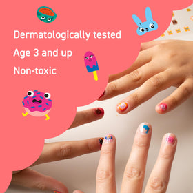 Omy before-and-after nails, showing playful transformation and kid-friendly results