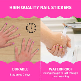Omy size comparison with ruler showing sticker sizes for all nail types
