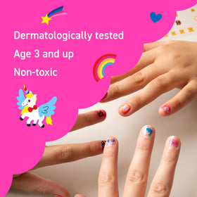 Omy stickers applied on kid hands showcasing fun look and safe wear