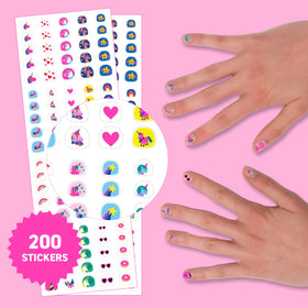 Omy sticker spread displaying assorted unicorns and shapes for creative variety