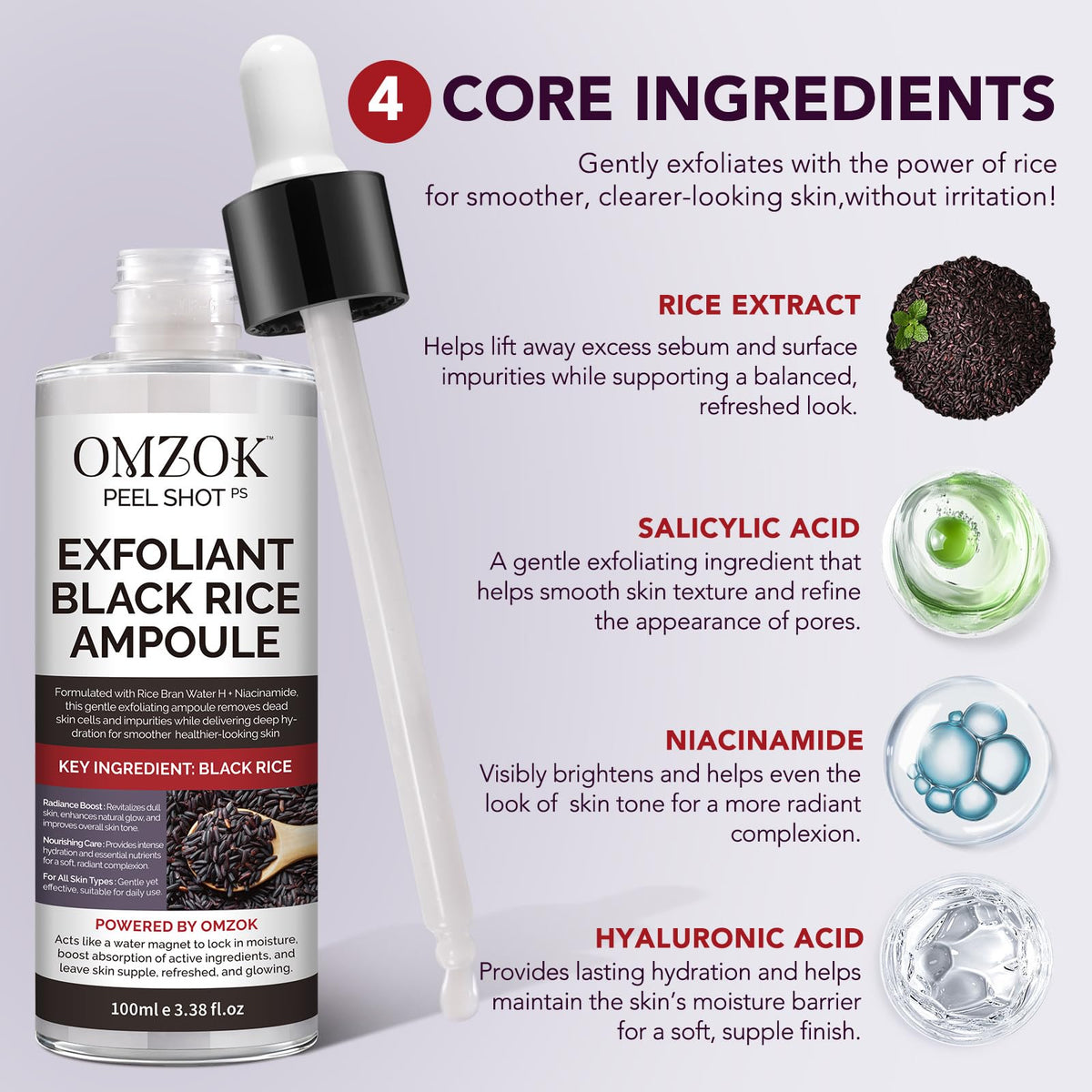 OMZOK fingertip applying ampoule demonstrating easy spreadability