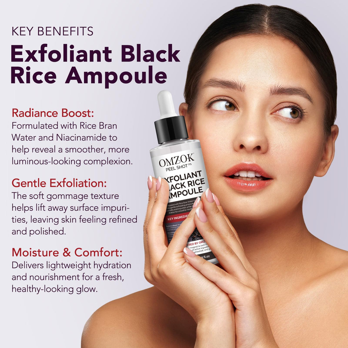 OMZOK black rice ingredient focus showing natural extract benefits