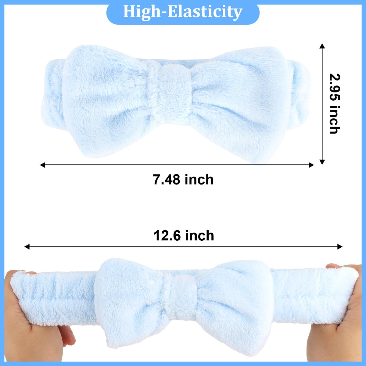 Ondder headband stretched on model demonstrating elastic fit