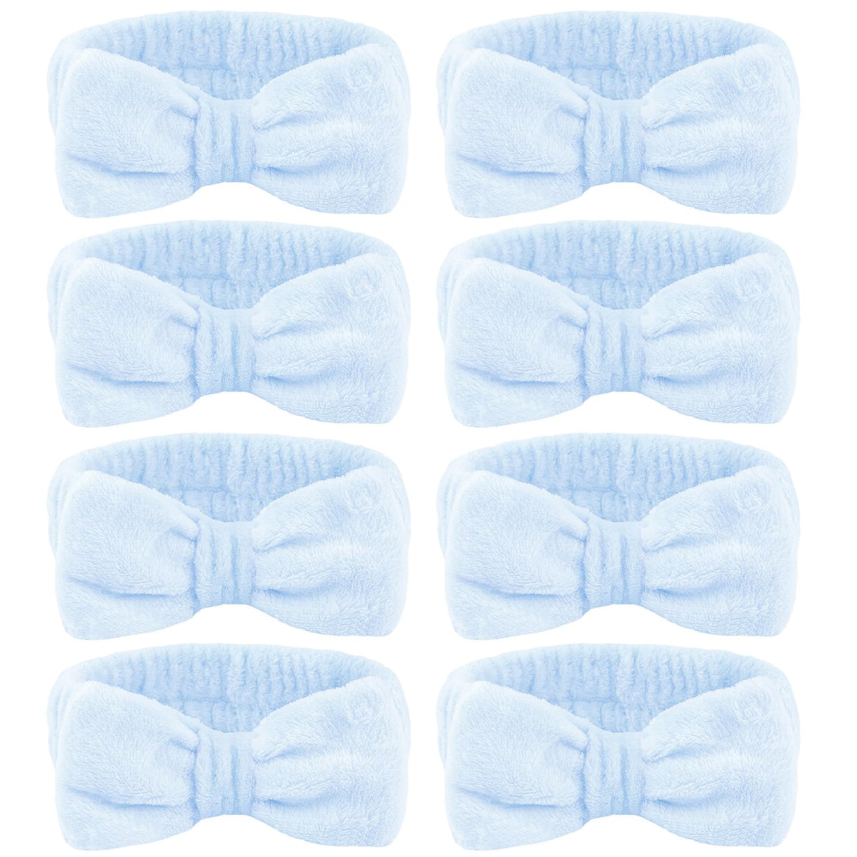 Ondder front view of eight blue spa headbands showing set convenience