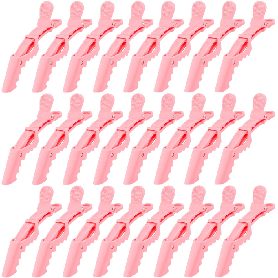 Ondder front pack of 24 pink alligator clips showing quantity and style benefit secure sectioning