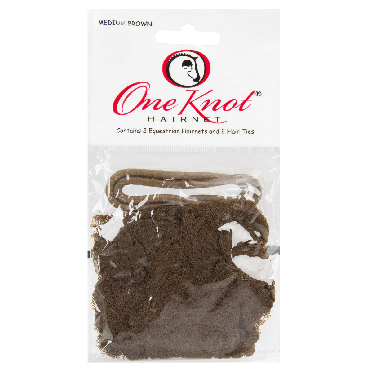 One Knot hairnet front view showing medium brown color and comfortable fit