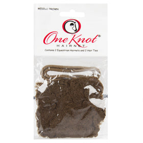 One Knot hairnet front view showing medium brown color and comfortable fit