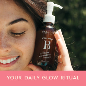 One Love Organics ingredient bottle trio highlighting botanical benefits