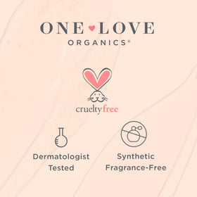 One Love Organics bottle staged in bathroom showing daily routine use
