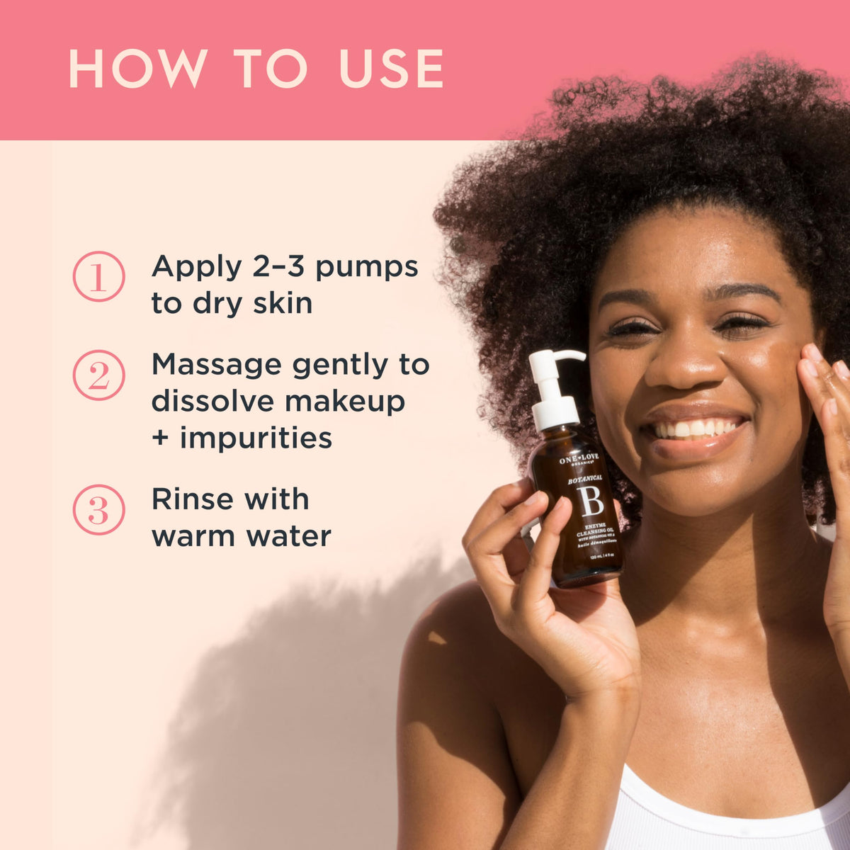 One Love Organics product being massaged on skin to remove makeup