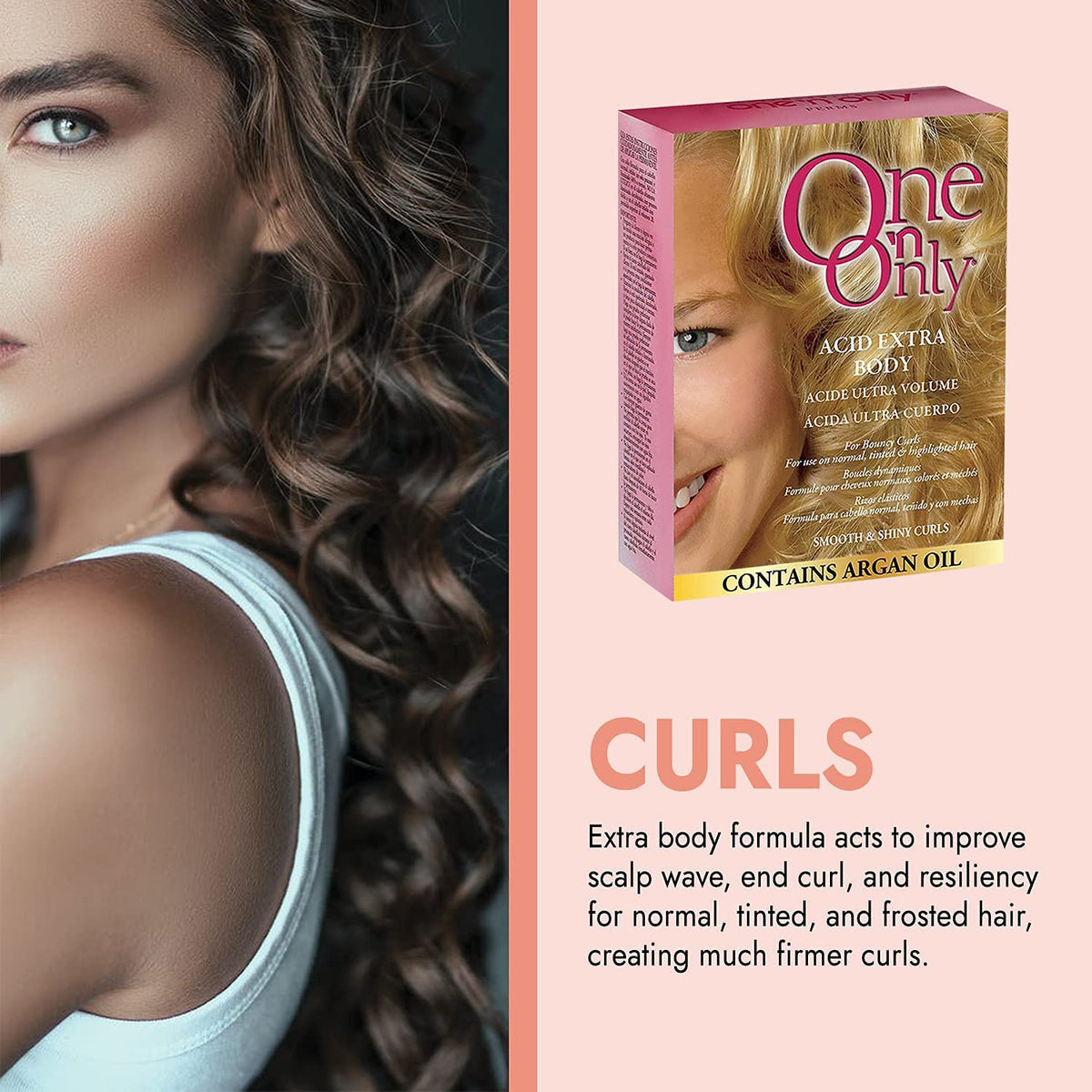 One 'N Only before and after comparison demonstrating fuller, bouncy curls