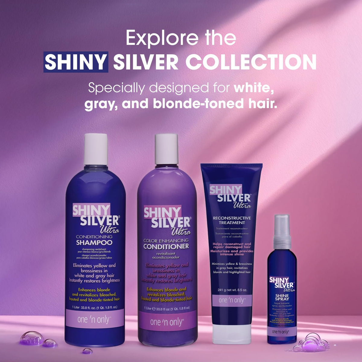 One 'n Only on bathroom shelf in lifestyle scene, conveys salon-quality care at home